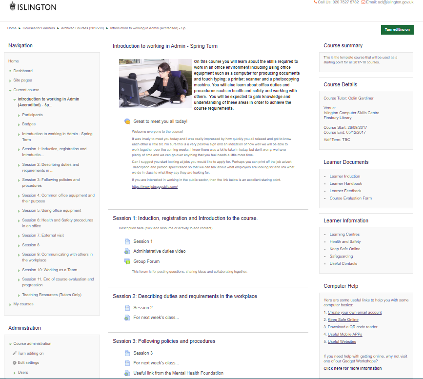Example Moodle Course Screenshot